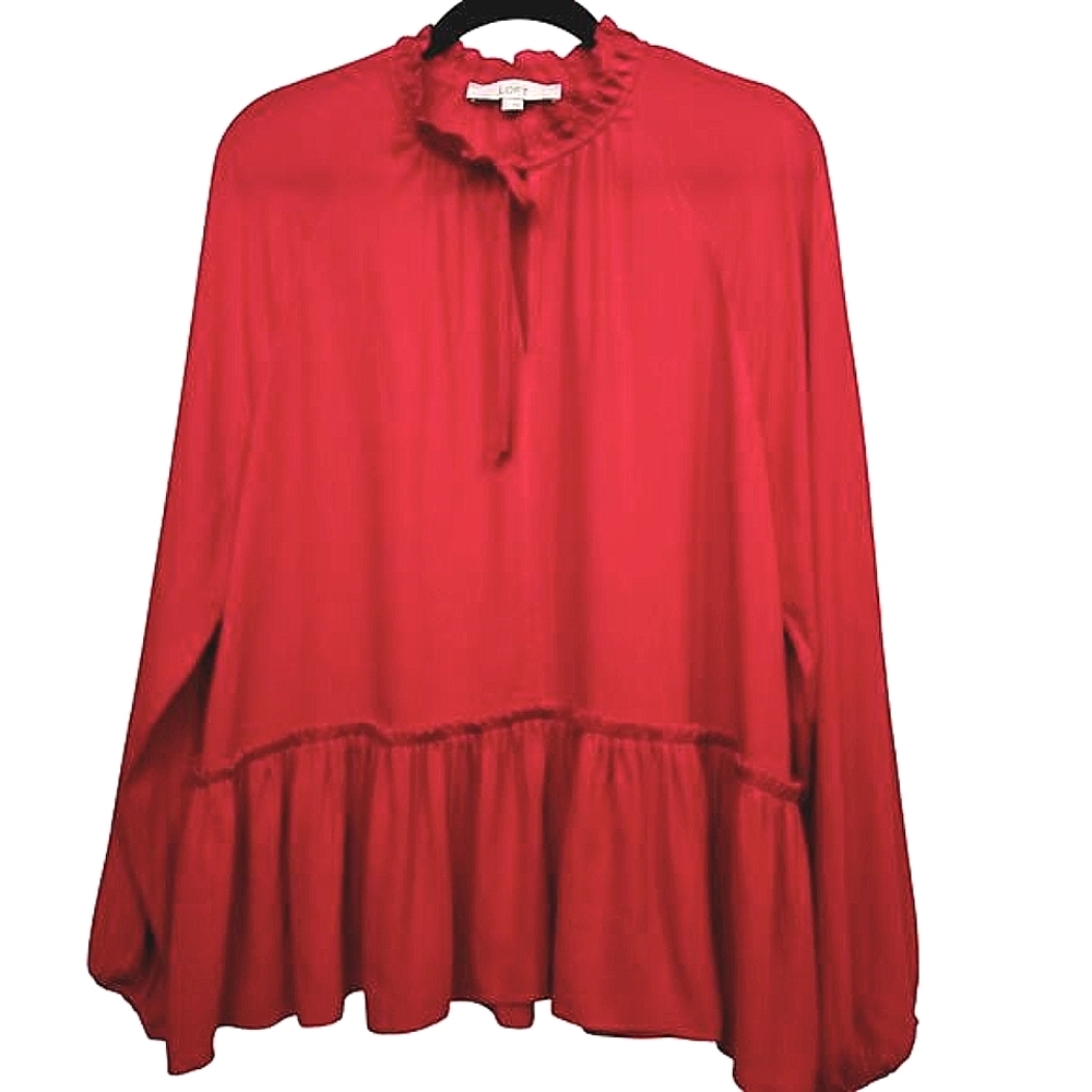 LOFT Red Ruffle Hem Blouse – Size L - Picture 3 of 9